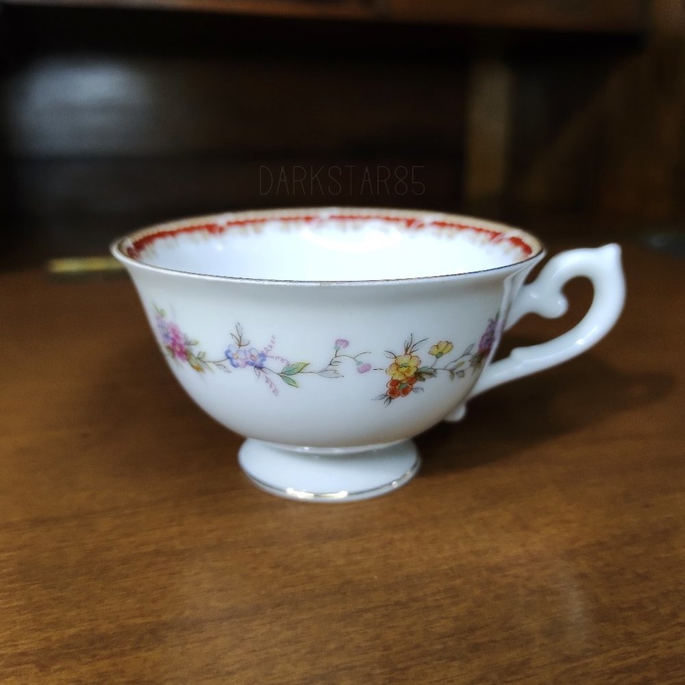 Vintage Floral Footed Demitasse Teacup Unknown Maker